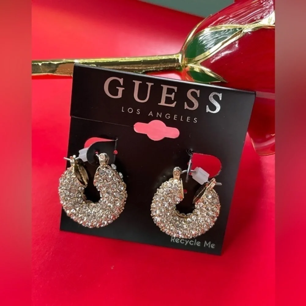 Guess Earrings,Guess Gold Crystal Hoop Earrings